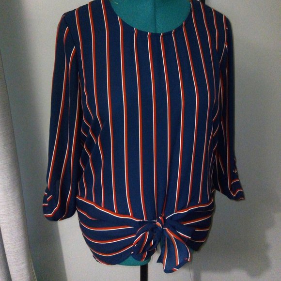 Maurice’s Pinstriped Tie Waist Blouse Sz Large Red White & Blue - Picture 15 of 15